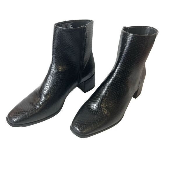 A New Day Target Women's Sz 9 Zip Boots Black Textured Faux Leather Heel Comfort - Picture 1 of 11